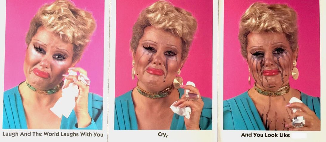 Satire picture of Televangelist Tammy Faye Bakker with her famous makeup and tears