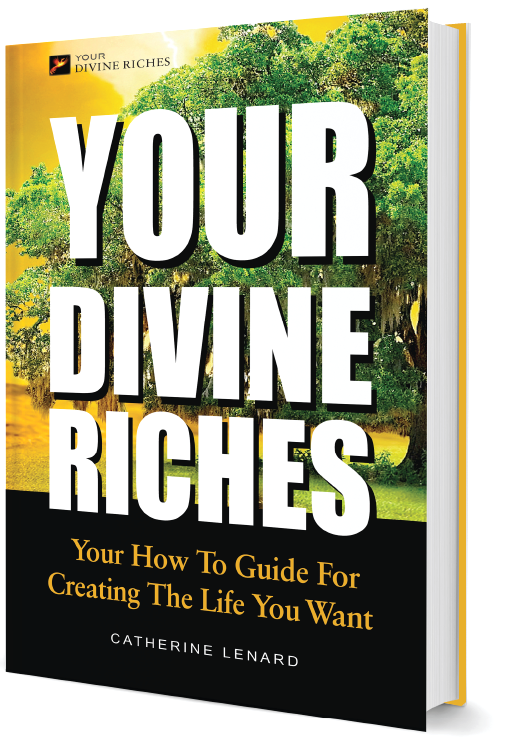 Your Divine Riches book cover with huge oak tree on black and gold background
