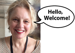 picture of Catherine Lenard with Hello and Welcome speech bubble