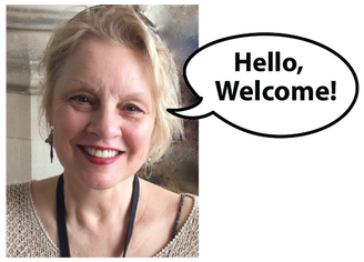 smiling woman Catherine Lenard saying hello and welcome